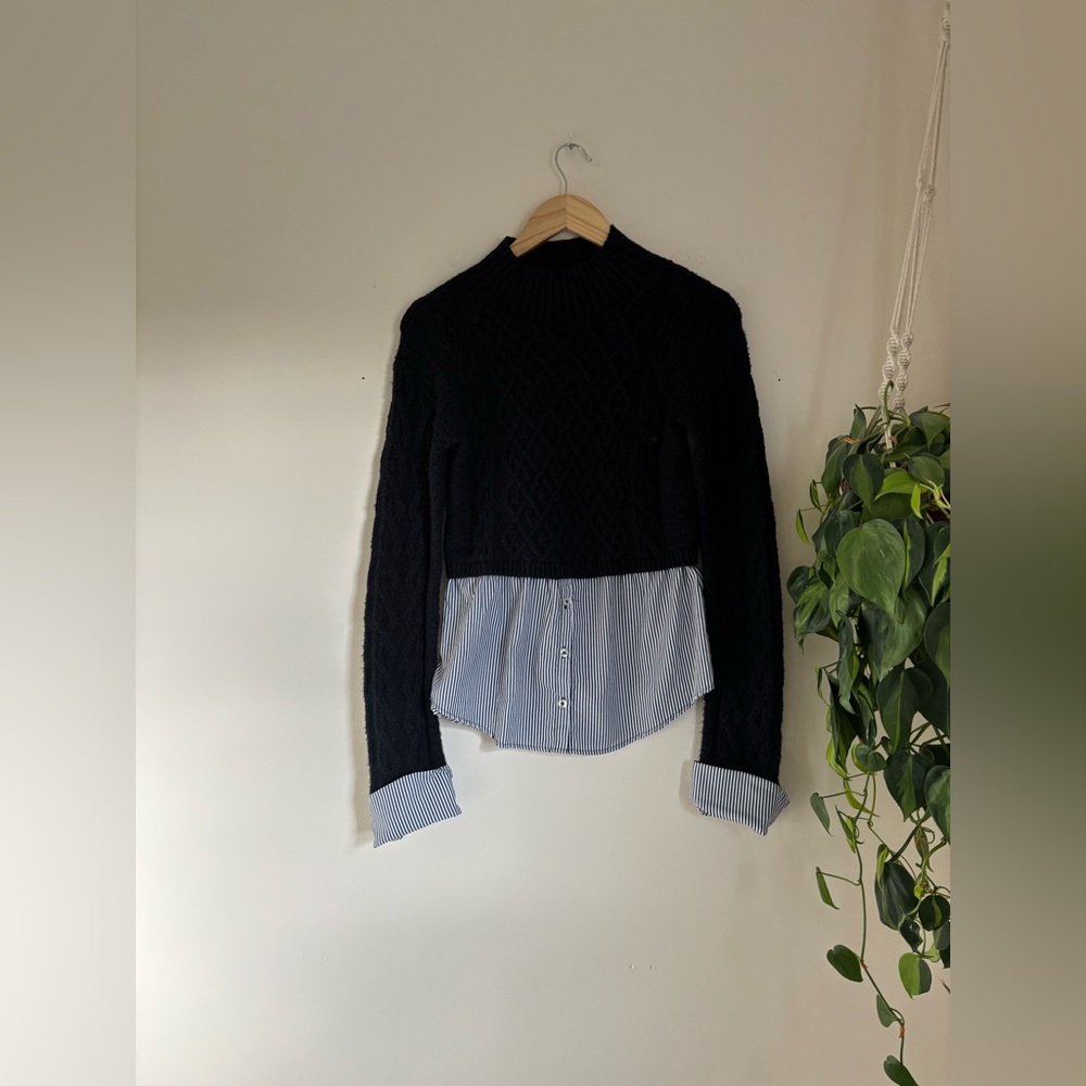 Anthropologie Maeve Cable- Knit Layered Sweater in Navy - Picture 3 of 6